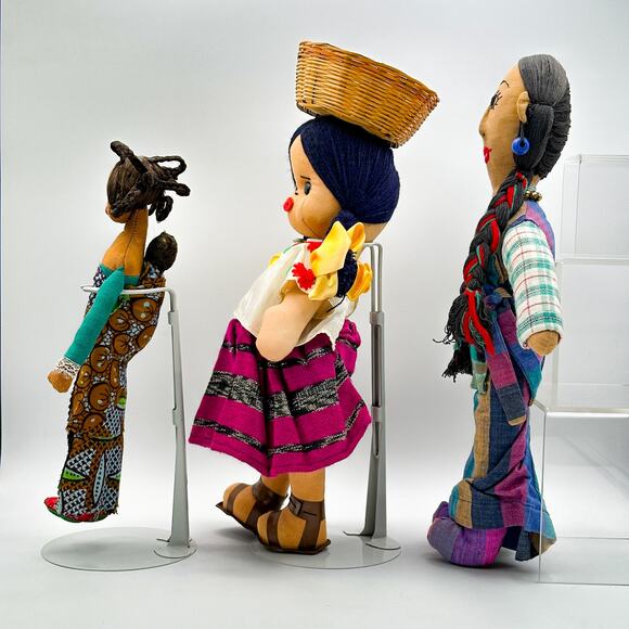 Lot 3 Intl Cloth Dolls African Mexican Himalayan Handmade - Picture 8 of 13